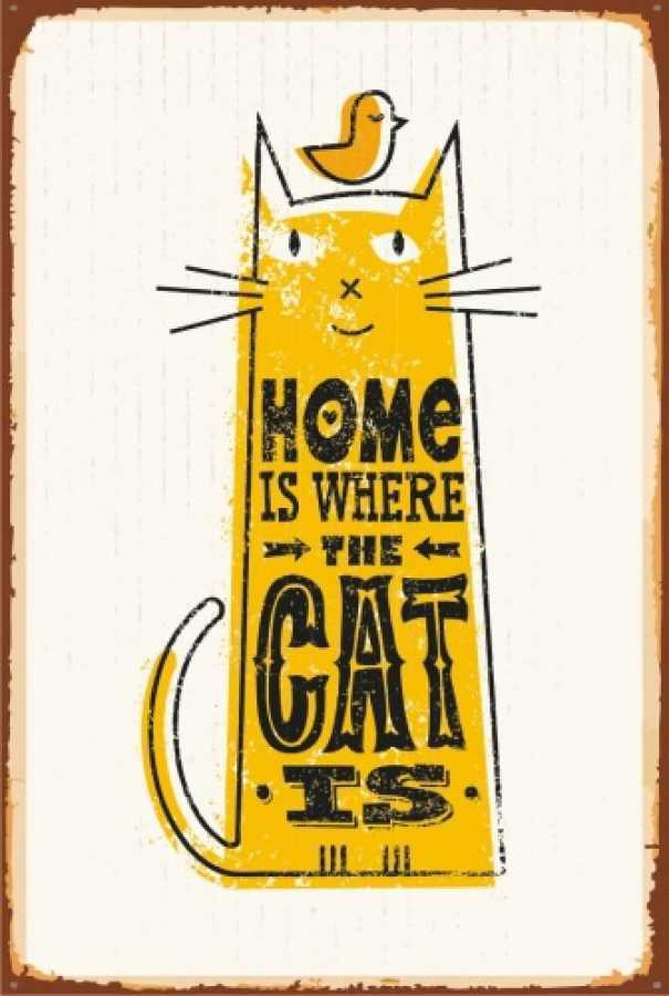 Kedinin Olduğu Her Yer Evdir Retro Ahşap Poster