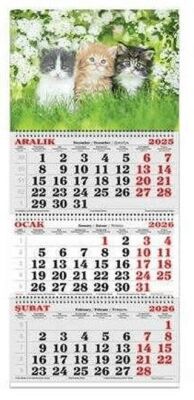 Keskin Color 2026 - 3 Aylik Spiralli Jumbo Denizci Takvim - Kediler - 1