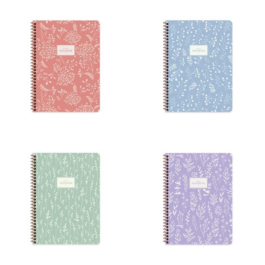 Keskin Color Pastel Flora Defter Kareli Karton Kapak Spiralli 80 Yaprak 16.5x22.5 Cm - 1