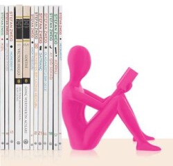 Kitap Tutucu Dekoratif Kitap Desteği Kitap Okuyan İnsan Figürü Biblo - PEMBE - BCOVERART