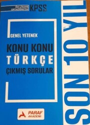 KPSS Ön Lisans Ortaöğretim Genel Yetenek Türkçe Konu Konu Çıkmış Sorular Son 10 Yıl - Paraf Akademi