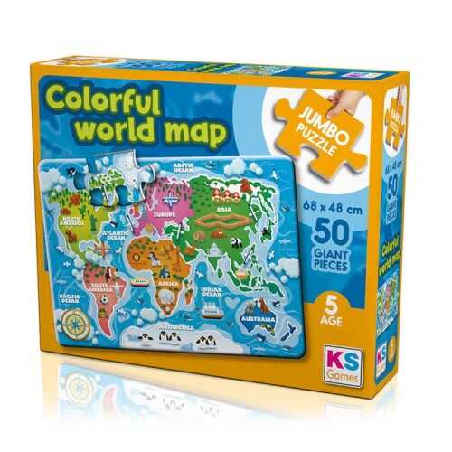 Ks Games Colorful World Map 50 Parça Jumbo Boy Puzzle