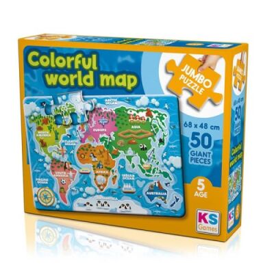 Ks Games Colorful World Map 50 Parça Jumbo Boy Puzzle - 1