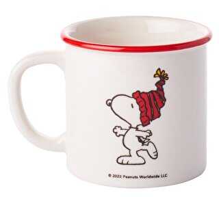 Kupa Kırmızı Kenarlı Porselen - Snoopy Dans