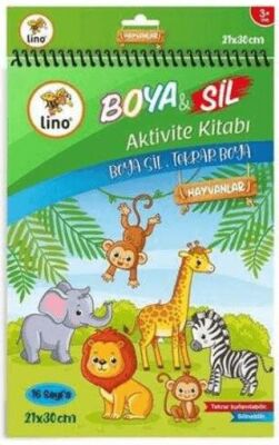 Lino Boya Sil Aktivite Boyama Kitabı Hayvanlar A4 Ebat Silinebilir - 1