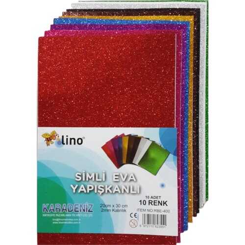 Lino Eva 20X30 Cm 10 Renk 2 Mm  Simli Yapışkanlı 10Lu Paket