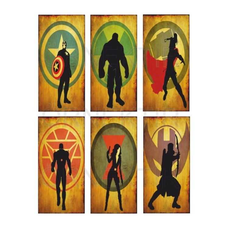 Marvel Süper Kahramanlar 6Lı Mini Retro Ahşap Poster Seti