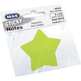 Mas Sticky Yapışkanlı Not Kağıdı Yıldız 70x70 mm 75 Yaprak