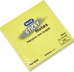 Mas Yapışkanlı Not Kağıdı 76x76 Neon 100 Sayfa Sarı - MAS Kırtasiye