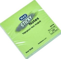 Mas Yapışkanlı Not Kağıdı 76x76 Neon 100 Sayfa Yeşil - MAS Kırtasiye