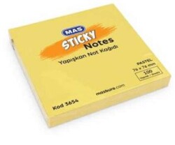 Mas Yapışkanlı Not Kağıdı 76X76 Pastel 100 Sayfa Sarı - MAS Kırtasiye