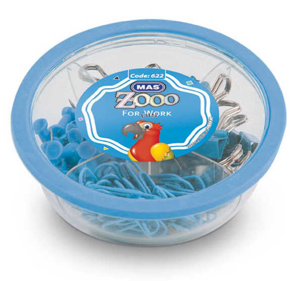 Mas Zoo-Karışık Yuvarlak Kutu-Ataş Kıskaç-Harita Çivi Mavi