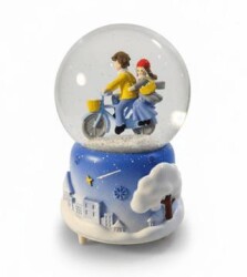 Mavi Bisiklet ve Aşk Temalı Müzikli Işıklı Kar Küresi - Halk Kitabevi