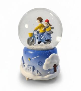 Mavi Bisiklet ve Aşk Temalı Müzikli Işıklı Kar Küresi - 1