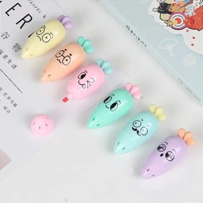 MDS Çantalı Havuç Şekilli Pastel Desenli Fosforlu Kalem 6Lı - 1