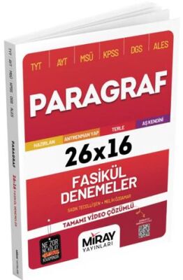 Miray Yayınları TYT AYT MSÜ KPSS DGS ALES Paragraf 26x16 Fasikül Denemeler - 1