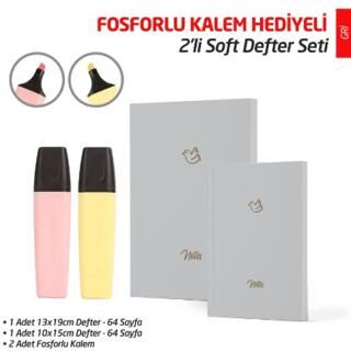 NTT - 2`li Soft Defter Seti - Gri 2`li Fosforlu Kalem Hediyeli - 1