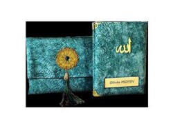 Nubuk Kumaş Kaplı ve Çantalı Yasin Kitabı Seti - Mint - Medrese Kitabevi