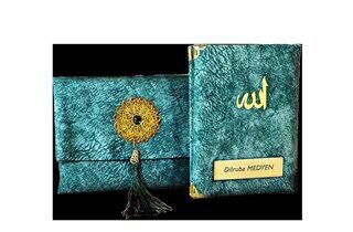 Nubuk Kumaş Kaplı ve Çantalı Yasin Kitabı Seti - Mint - 1