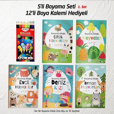 Parlayan Dahiler 5li Boyama Kitabı 1. Set - Fatih 12li Boyama Kalemi Hediyeli - 1