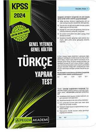 Pegem Akademi Yayıncılık 2024 KPSS Genel Yetenek Genel Kültür Türkçe Yaprak Test
