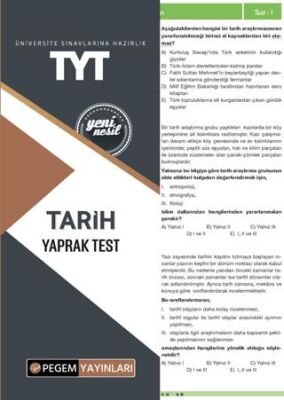 Pegem Akademi Yayıncılık TYT Tarih Yaprak Test - 1