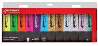 Penmark Fosforlu Kalem 12 Li Asetat Karışık Renk 6 Neon+ 6 Simli - 1