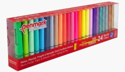 Penmark Fosforlu Kalem 24 Lü Süper Kutu 6 Neon+6 Pastel+6 Tropik+6 Simli - 1