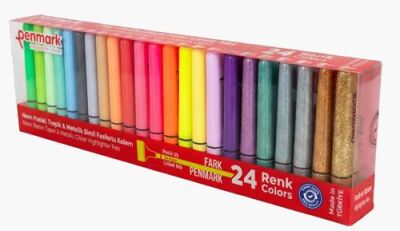 Penmark Fosforlu Kalem 24 Lü Süper Kutu 6 Neon+6 Pastel+6 Tropik+6 Simli - 2