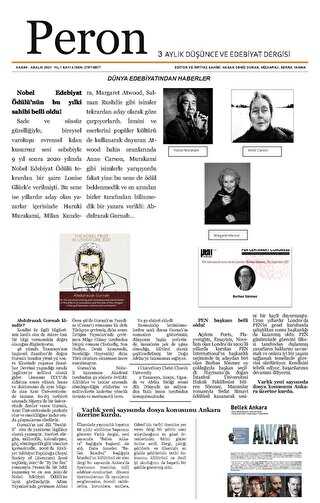 Peron Üç Aylık Düşünce ve Edebiyat Dergisi Sayı: 4 Kasım - Aralık 2021