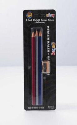 Pigui Metalik Renk Kurşun Kalem 3 Kalem + 1 Kalemtraş Set - 1