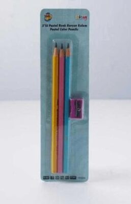 Pigui Pastel Renk Kurşun Kalem 3 Kalem + 1 Kalemtraş Set - 1