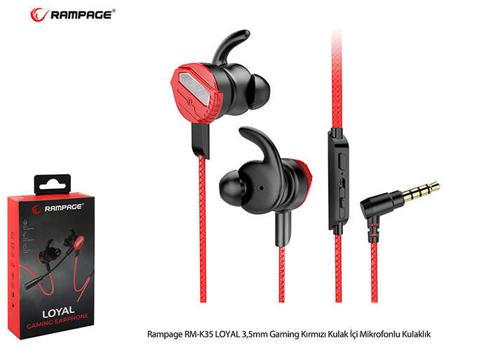 Rampage RM-K35 LOYAL 3,5mm Gaming Kırmızı Kulak İçi Mikrofonlu Kulaklık