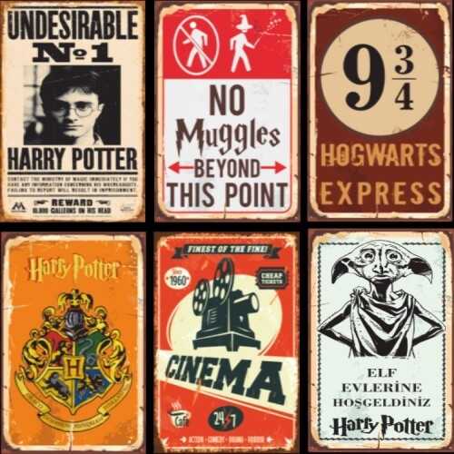 Retro Ahşap Poster Seti Harry Potter 6lı
