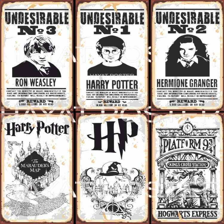 Retro Ahşap Poster Seti Harry Potter Undesirable 6Lı