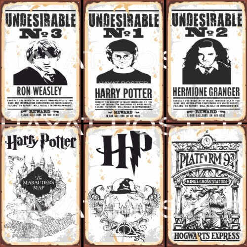 Retro Ahşap Poster Seti Harry Potter Undesirable 6Lı