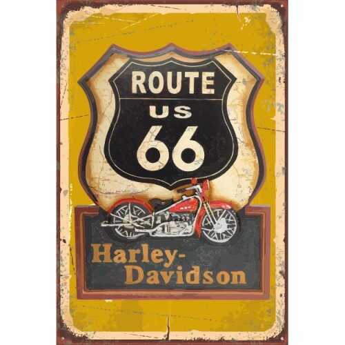 Route 66 Harley Davidson Retro Vintage Ahşap Poster
