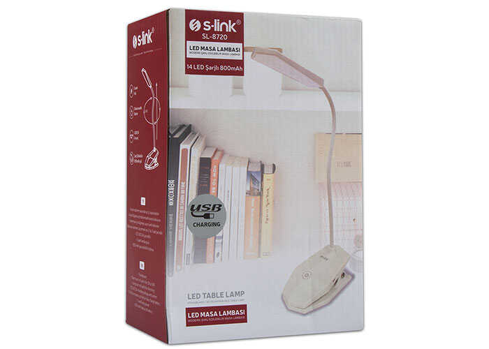 S-link SL-8720 Beyaz 14 LED Şarjlı 800mAh Taşınabilir Masa Lambası