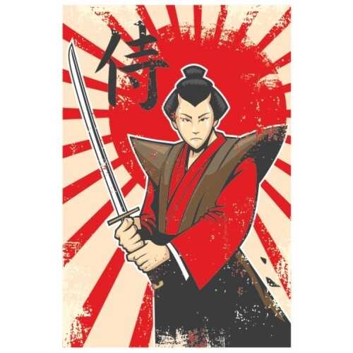 Samuray Retro Vintage Ahşap Poster