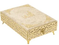 Sema Serisi Kadife Kaplamalı Ahşap Plaket Kutu + Orta Boy Arapça Kadife Kuran + Taşıma Çantası Hediy - Furkan Neşriyat