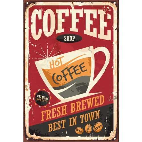 Sıcak Kahve Retro Vintage Ahşap Poster