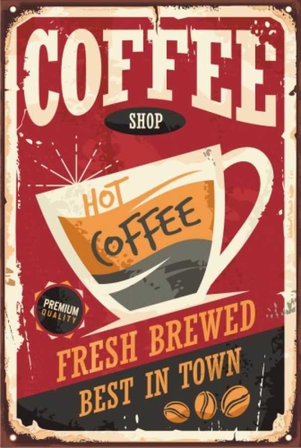 Sıcak Kahve Retro Vintage Ahşap Poster