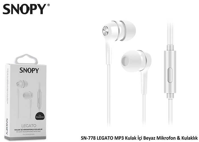 Snopy SN-778 LEGATO MP3 Kulak İçi Beyaz Mikrofon - Kulaklık