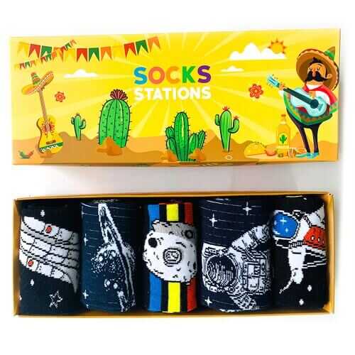 Socks Stations 5li Astronot Desenli Renkli Çorap Kutusu