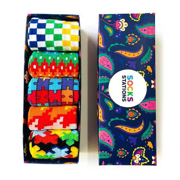 Socks Stations 5li Puzzle Desenli Renkli Çorap Kutusu