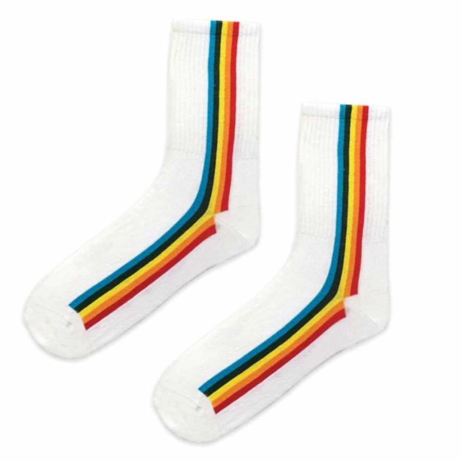 Socks Stations Dik Renkli Çizgi Beyaz Çorap