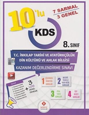 Sonuç Yayınları 8. Sınıf T.C. İnkılap Tarihi ve Atatürkçülük Din Kültürü ve Ahlak Bilgisi 10 lu Kazanım Değerlendirme Sınavı - 1