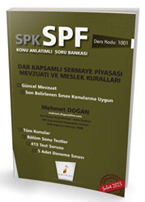 Pelikan Tıp Teknik Yayıncılık SPK SPF Dar Kapsamlı Sermaye Piyasası Mevzuatı ve Meslek Kuralları Konu Anlatımlı Soru Bankası 1001 - 1