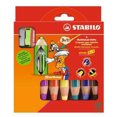 Stabilo Woody 3in1 6 Renk Kalemtıraş Hediyeli Askılı Paket