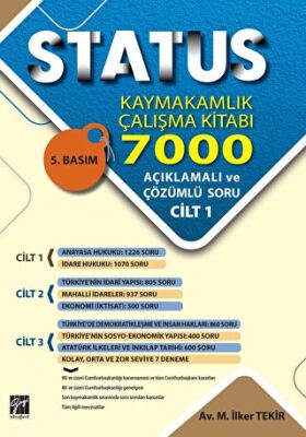Gazi Kitabevi Status Kaymakamlık Çalışma Kitabı 7000 Açıklamalı ve Çözümlü Soru 3 Cilt Takım - 1